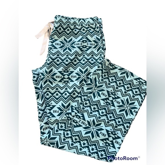 PINK Victoria’s Secret pajama casual pants green Aztec lounge thin size large - Picture 1 of 13